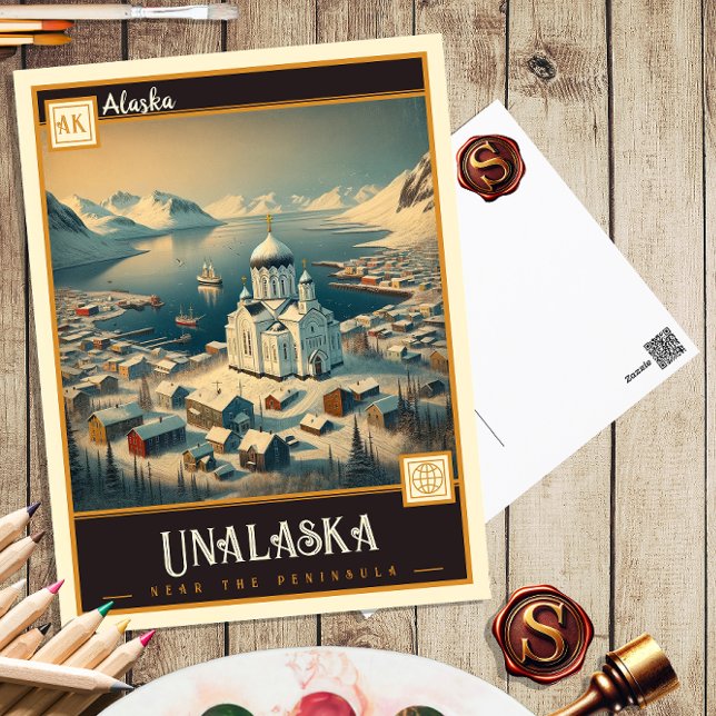 Unalaska, Alaska | Carte postale Vintage (Créateur téléchargé)
