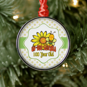 Unbelievable 100th Birthday with Sunflower and Bee Metal Ornament