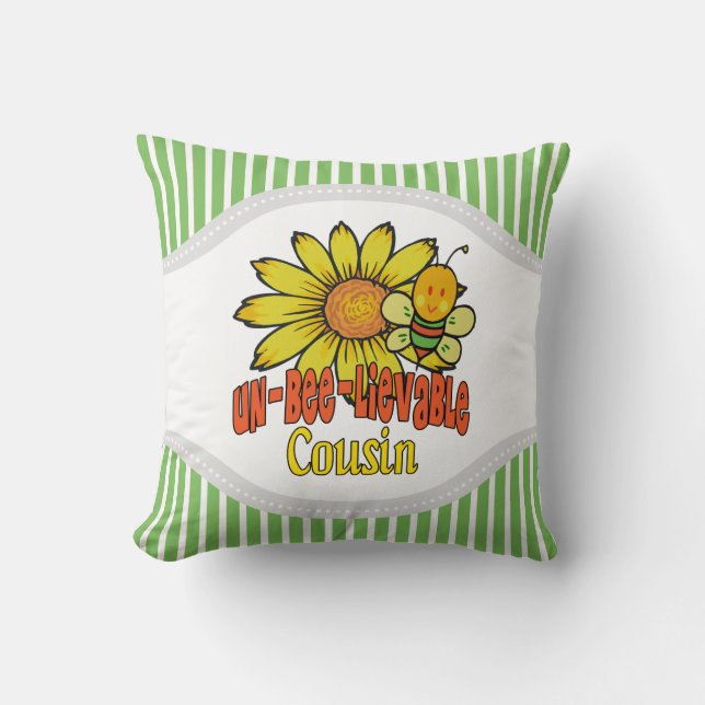 Unbelievable Cousin Sunflowers and Bees Throw Pillow (Front)