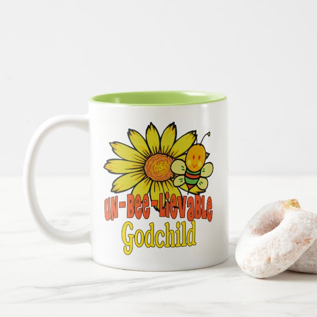 Unbelievable Godchild Sunflowers and Bees Two-Tone Coffee Mug (With Donut)