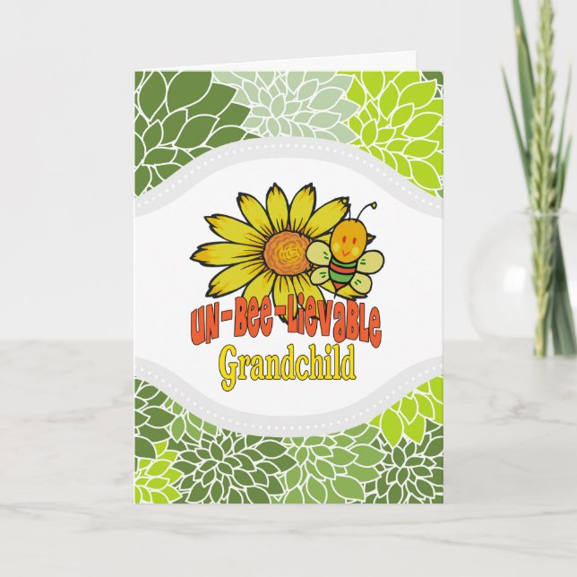 Unbelievable Grandchild Sunflowers and Bees Card (Front)