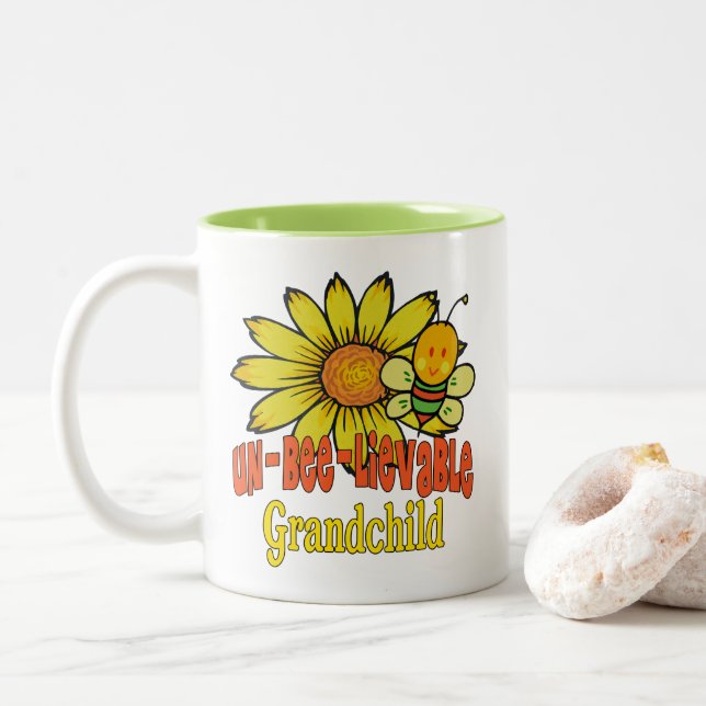 Unbelievable Grandchild Sunflowers and Bees Two-Tone Coffee Mug (With Donut)