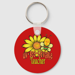 Unbelievable Teacher with Sunflowers and Bees Keychain