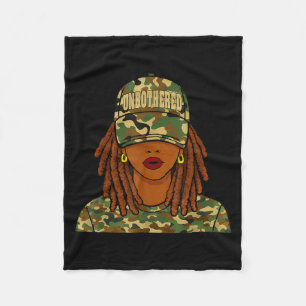 Unbothered loc'd girl woman camo cap black women fleece blanket