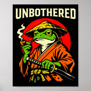 Unbothered Samurai Frog Vintage Japanese Zen Toad Poster