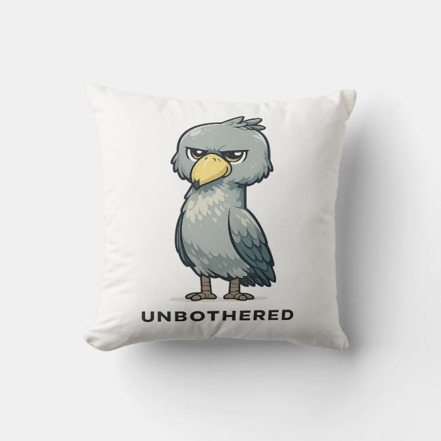Unbothered Shoebill Bird Minimalist Funny Design Throw Pillow (Front)