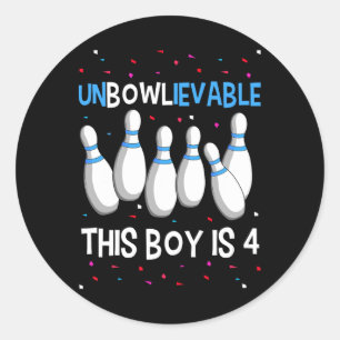 Unbowlievable This Boy Is 4 Birthday Party Bowling Classic Round Sticker