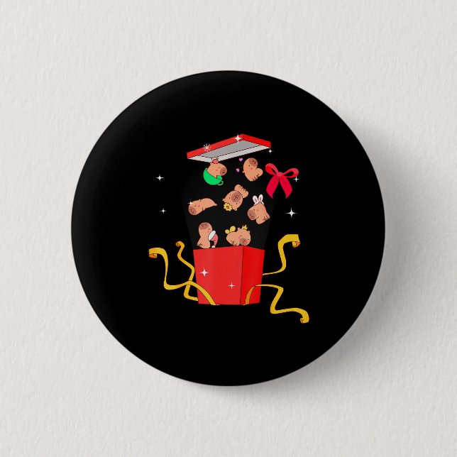 Unboxing Blind Box Capybara Pyjama Ugly Christmas  2 Inch Round Button (Front)