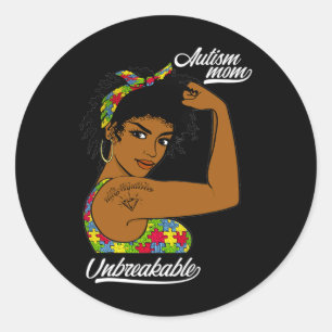Unbreakable Autism Mom Messy Bun Autism Awareness Classic Round Sticker