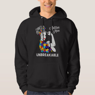 Unbreakable Autism Mom Messy Bun Autism Awareness Hoodie