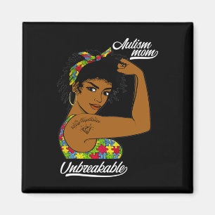 Unbreakable Autism Mom Messy Bun Autism Awareness Magnet
