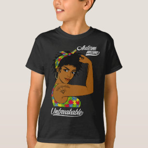 Unbreakable Autism Mom Messy Bun Autism Awareness T-Shirt