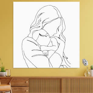 Unbreakable Bond – Mother and Child Line Art Canvas Print