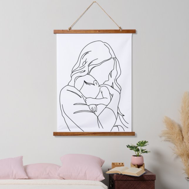 Unbreakable Bond – Mother and Child Line Art Hanging Tapestry (Bedroom)