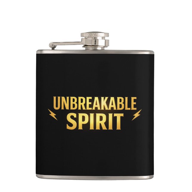 Unbreakable Spirit Black Stainless Steel Hip Flask (Front)