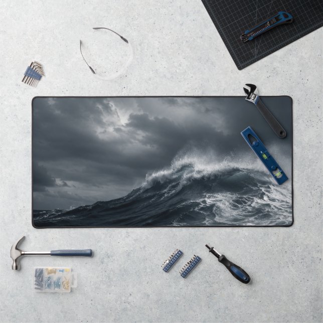 Unbroken - Dark Stormy Ocean Aesthetic Quote Desk Mat (Workstation)