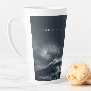 Unbroken - Dark Stormy Ocean Aesthetic Quote Latte Mug