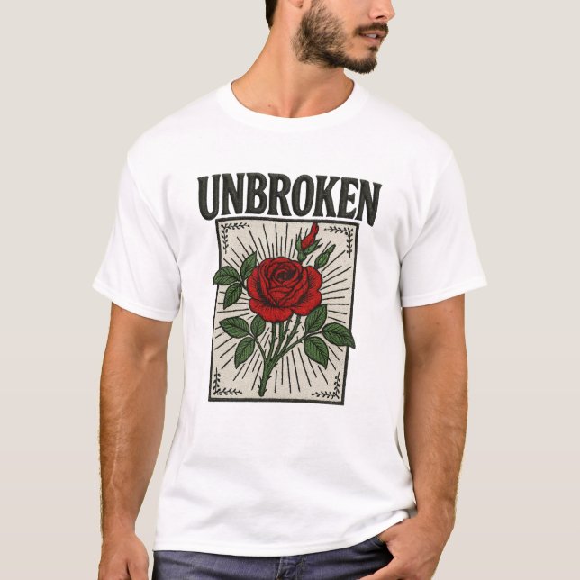 Unbroken Rose Embroidered Art T-Shirt (Front)