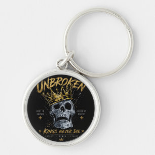 Unbroken Skull King Crown Edgy Motivational Art Keychain