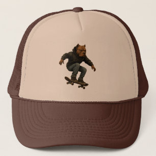 Unchained Skater Pitbull Graphic Art Skateboarding Trucker Hat