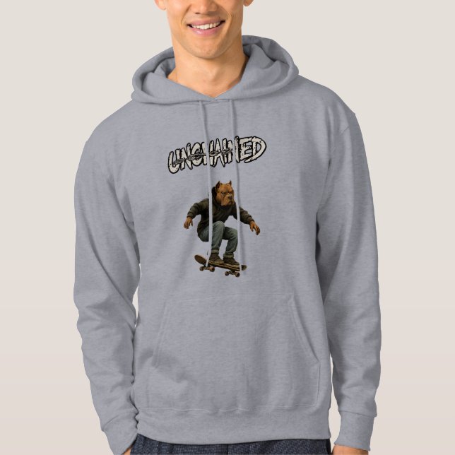 Unchained Skater Pitbull - Skateboarding Graphic Hoodie (Front)