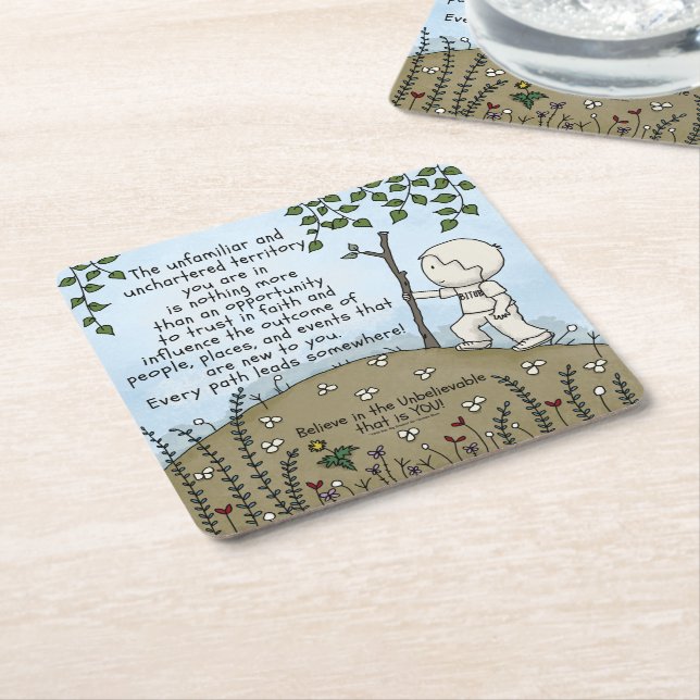 Unchartered Territory Square Paper Coaster (Angled)