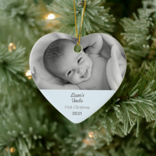 Uncle 1st Christmas Personalized Photo Heart  Ceramic Ornament