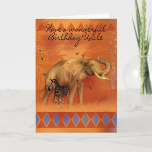 Uncle Birthday Card With Elephant Butterfly And Ze