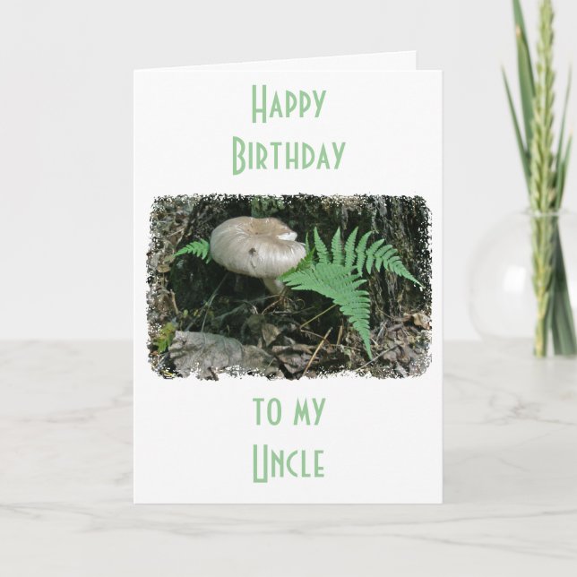Uncle Birthday Fern & Mushroom at Stump Card (Front)