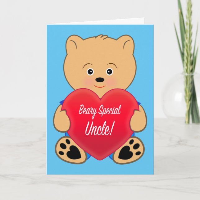 Uncle Birthday with Teddy Bear and Heart Card (Front)