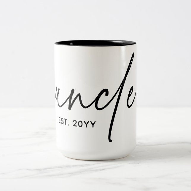 Uncle Established Elegant Typography New Uncle Two-Tone Coffee Mug (Center)