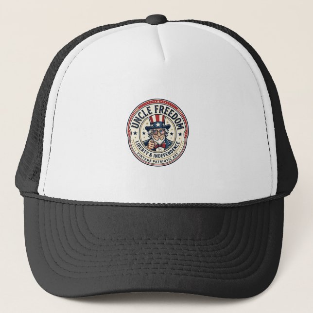 Uncle Freedom Patriotic Uncle Sam Founding Charact Trucker Hat (Front)