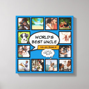 Uncle Fun Cool Comic Book Blue Photo Collage Canvas Print
