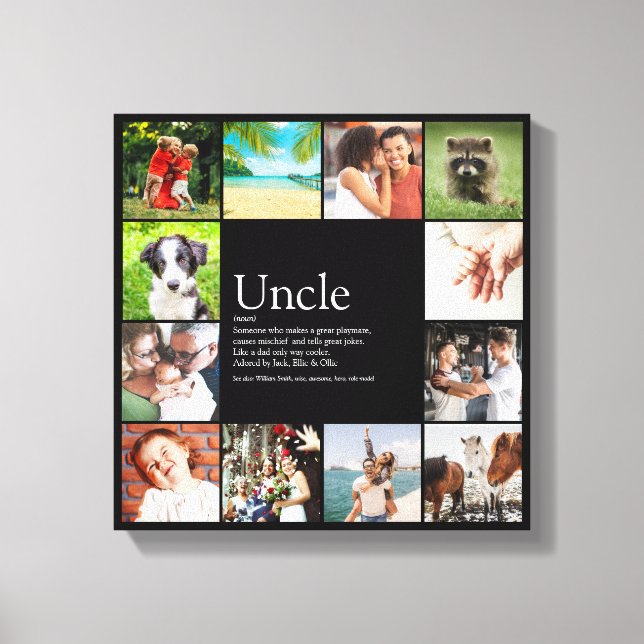 Uncle Funcle Definition 12 Photo Collage Black Canvas Print (Front)