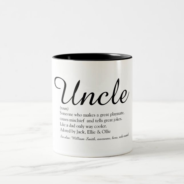 Uncle, Funcle Definition Script Black and White Two-Tone Coffee Mug (Center)