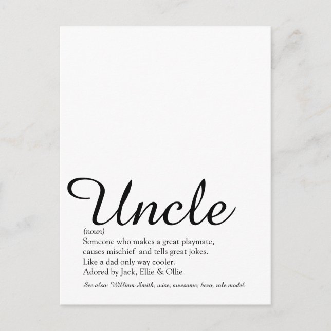 Uncle, Funcle Definition Script Modern Fun Postcard (Front)