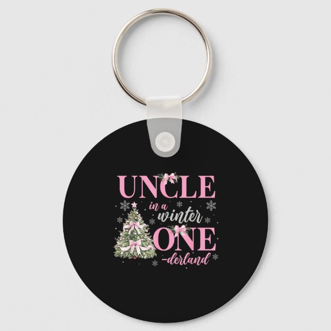 Uncle In A Winter Onederland Birthday Girl Christm Keychain (Front)