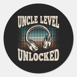Uncle Level Unlocked Video Gamer Gaming Retro Game Classic Round Sticker