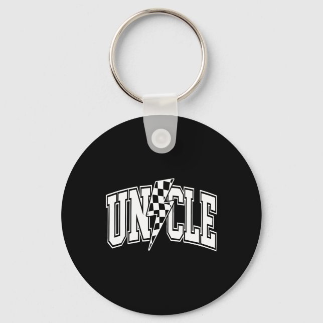 Uncle Lightning Bolt Chequered Varsity Dad Uncle F Keychain (Front)