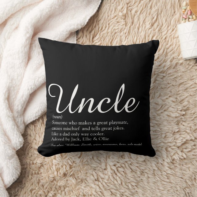Uncle Modern Fun Elegant Script Black and White Throw Pillow (Blanket)