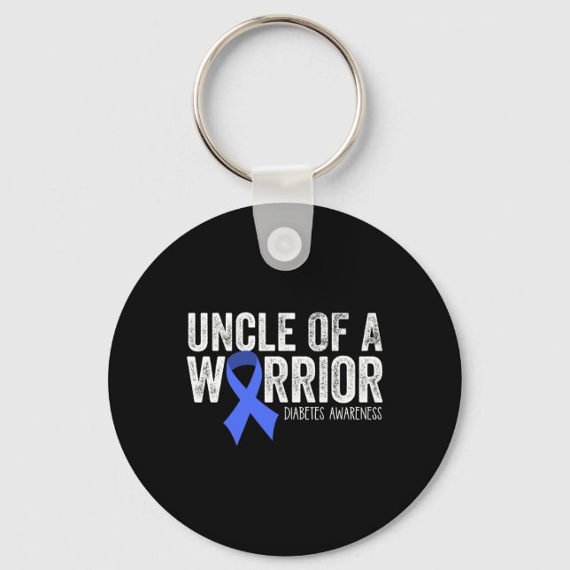 Uncle Of A Warrior T1d Kid Diabetic Blue Ribbon Su Keychain (Front)
