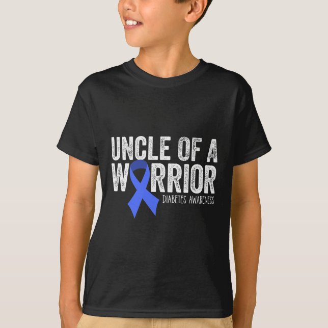 Uncle of a Warrior T1D Kid Diabetic Blue Ribbon Su T-Shirt (Front)