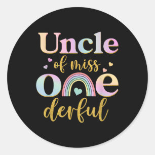 Uncle Of Miss Onederful 1st Birthday Girl Cute Rai Classic Round Sticker