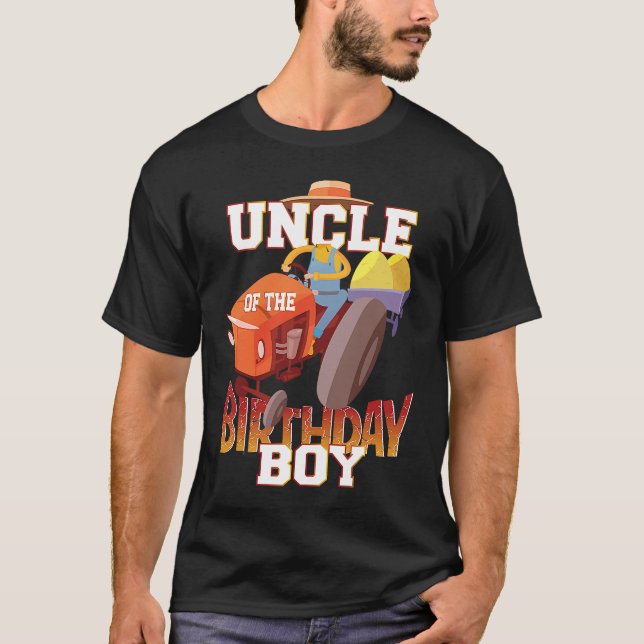Uncle Of The Birthday Boy Farmer Tractor B day Par T-Shirt (Front)