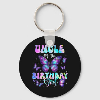Uncle Of The Birthday Girl Butterfly Tie-Dye Keychain