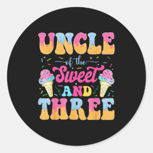 Uncle of the sweet three 3rd birthday girl ice classic round sticker