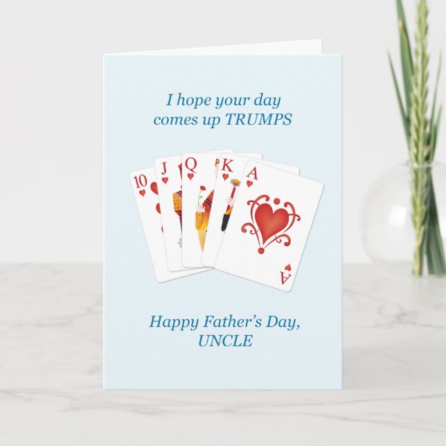 Uncle on Father's Day, Hearts Trumps Whist Card (Front)