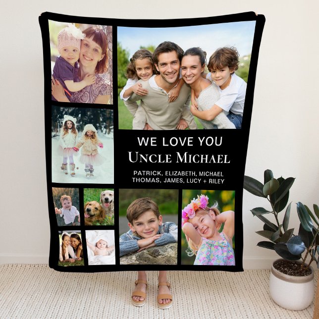 Uncle Photo Collage Black Fleece Blanket (Creator Uploaded)