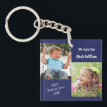 Uncle Photos Blue Keychain<br><div class="desc">Celebrate a favourite with this fun design with white typography against a navy blue background. You can add two photos of nieces and nephews, personalize the expression to "I Love You" or "We Love You, " and personalize whether he is called "Uncle, " "Tio, " etc. You can also add...</div>