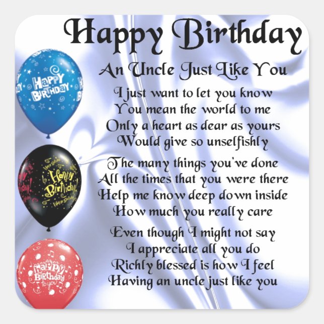 Uncle Poem - Happy Birthday Square Sticker (Front)